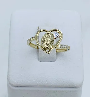 10k Gold Ring Virgin Mary Heart Size 7.5 - Anillo Oro 10K Virgen Maria Corazon • $180.29