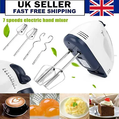 7 Speed Electric Hand Held Mixer Electronic Handheld Whisk Food Blender Egg Cake • £9.58