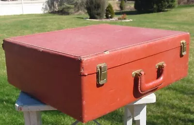 Vtg Wood Hard Shell Suitcase Faux Leather Square Table Travel Luggage Case • $59.95