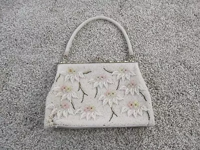 VINTAGE White Seed Pearl Beaded Evening Purse Bag Hand Made In Japan Lovely • $39.99