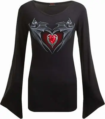 £21.95 • Buy Spiral - BAT'S HEART - V-Neck Goth Sleeve  - Top, Goth, Vampire, Dark Love