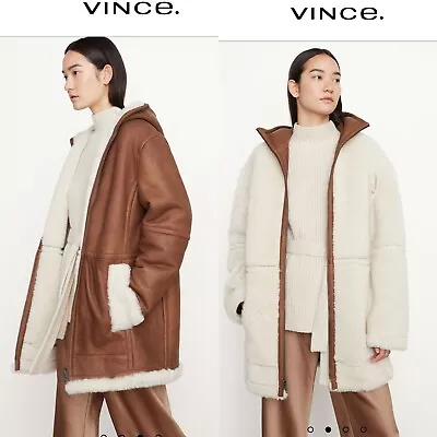 Vince Real Shearling Lamb Leather Flight Brown Coat S Small New Reversible $3295 • $620