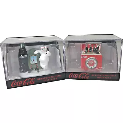 Vintage Lot Of 2 Cooler And Polar Bear Coca-Cola Brand Collectible Mini-Clocks • $19.99