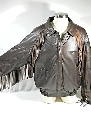 Men's Brown Leather Jacket Fringe Large • $249.99