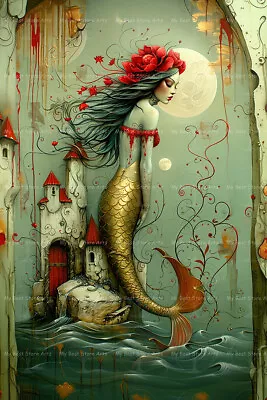 CUTE MERMAID ART PRINT Wall Decor Siren Poster Cottagecore Ocean Fantasy D263 • $14.95