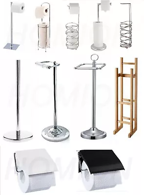 £14.99 • Buy Toilet Paper Roll Holder Storage Stand Free Standing Bamboo Chrome Toilet Loo   