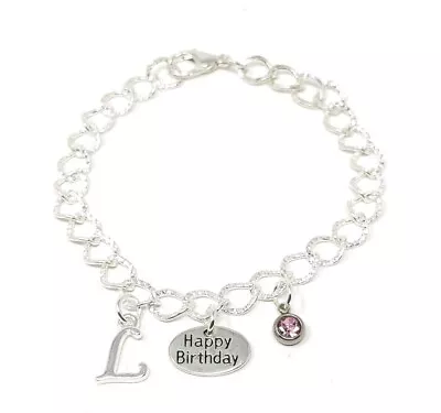 Ladies Girls Chain Bracelet Birthday Charm Initial  Birthstone Personalised Gift • £4.45