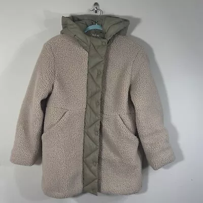 Zara Girl’s Faux Sherpa Jacket Size 13/14 Hooded Lined Full Zip And Snap • $22