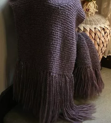 Hand Knit Prayer Shawl/Lion Brand Yarn/Baroque Purple/20 X 60 Inches/Fringes • £96.51