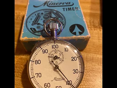 👀 Vintage WORKING Minerva Stainless Steel Stopwatch Swiss Made With Box 👀 • $150