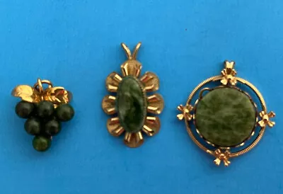 (3) Vintage DeCurtis  Gold Filled Jade Pendants • $29.99