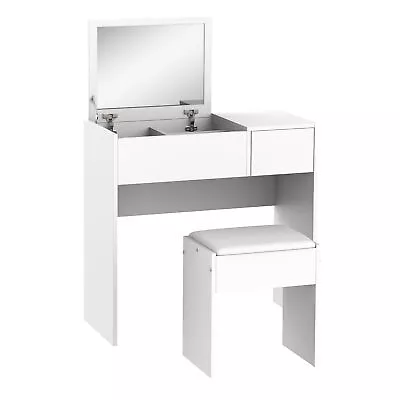HOMCOM Dressing Table Set With Flip-up Mirror Padded Stool Sliding Drawer White • £79.99