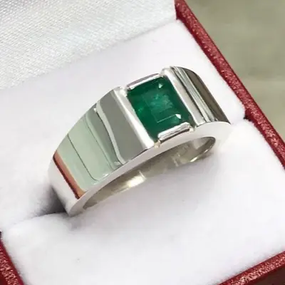 Mens Colombian Emerald Ring Colombian Emerald Mens Ring Emerald Mens Silver • $850