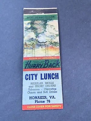 Vintage Virginia Matchbook: “City Lunch” Honaker VA • $7.23