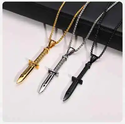 Fashion Jewelry Gold Silver Black Dagger Sword Pendant Necklace 508 • $12.55