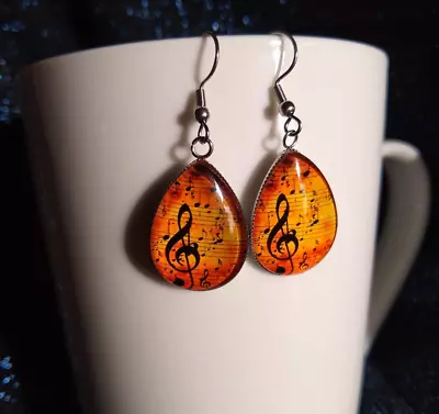 Sheet Music Earrings Musical Note Inspired Handmade Glass Earrings Gift Jewelry • $16.95
