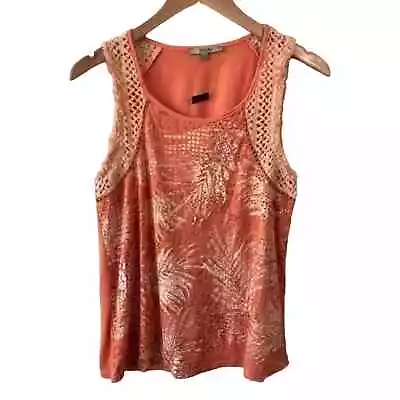 Miss Me Tank Top Embellished NWT Orange Small Y2K Tropical Palm Print Bling • $8.99