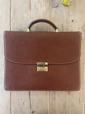Lancel Brown Leather Briefcase Bag With Gold Furniture • £50