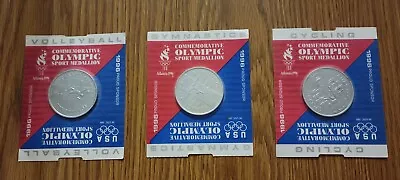 3 Vintage 1996 Atlanta Olympics Commemorative Medadllions-Vball Cycle Gymnast • $12