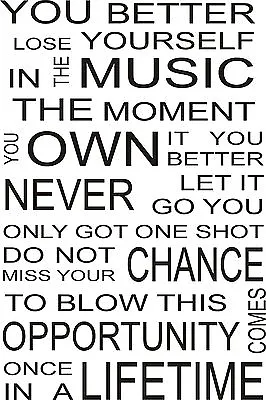 Eminem Lose Yourself Music Artist Wall Art Lyrics Quote Sticker Rap Usa • £12.99