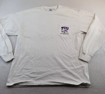 TCU Horned Frogs London 2013 Graphic Long Sleeve White T-Shirt Mens NCAA Vintage • $26.99