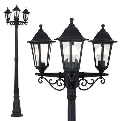 Black 3 Way Outdoor Lamp Post Traditional Design Light IP44 Garden Path Lighting • £55.99