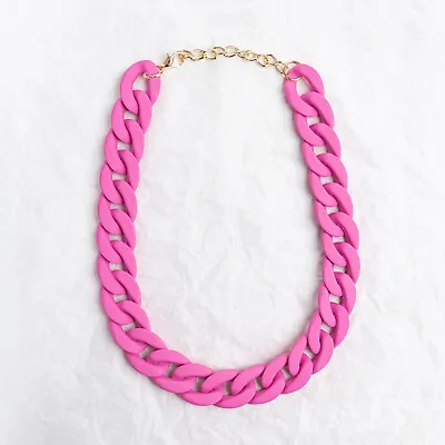 £12.99 • Buy Chunky Acrylic Necklace Pink Choker Curb Chain Link Chain Statement Fashion