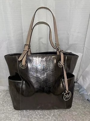 Michael Kors – Jet Set East/west Signature Tote – Mirror Metallic Dark Gray • $95