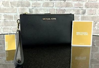 Michael Kors Jet Set Travel Leather Large Double Zip Wristlet Wallet Bag $258 • $59