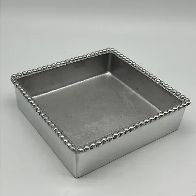 Mariposa 5.5” Square Aluminum Box Trinket/Cocktail Napkin Holder Bead Edge EUC • $19.99