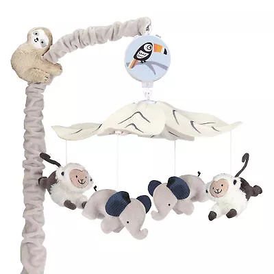 Lambs & Ivy Jungle Party Gray Animals Musical Baby Crib Mobile Soother Toy • $62.99