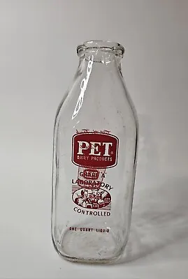Vintage Pet Dairy Products One Quart Milk Bottle W/Icecream Advertising  • $25