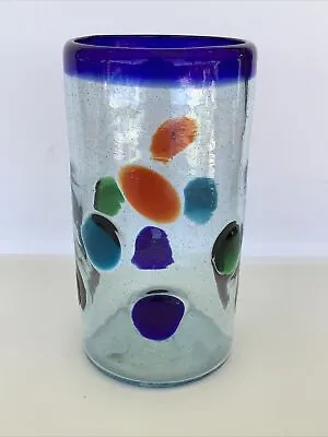 Hand Blown Mexican Glassware Tumbler Colorful 6.25  Tall FREE SHIPPING! • $19.99