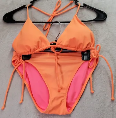 Victoria's Secret Bikini Set Women's M Orange Spaghetti Straps Drawstring Back • $23.88