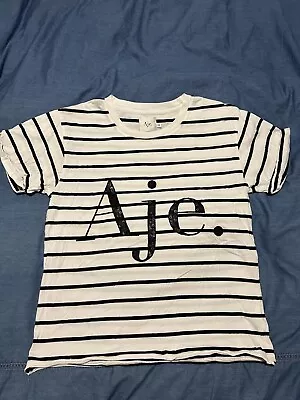 Aje White & Black Stripped Tee Size XS  • $60