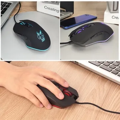 Rabbit USB C LED Mouse 2400DPI Type C Wired Mouse For MacBook Laptop Tablet • £11.87