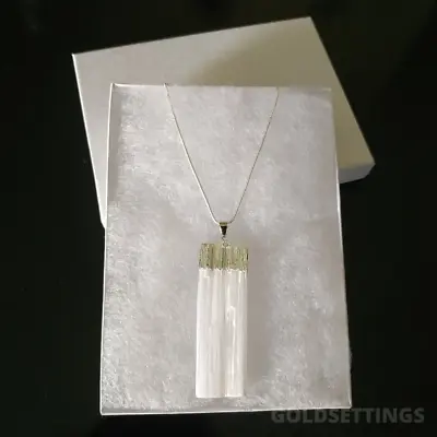 Natural Selenite Crystal Pendant 925 Sterling Silver Necklace Handmad Reiki Heal • $11.99