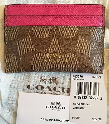 Coach Authentic Credit Card Wallet Signature C Gold/Khaki/ Dahlia  NWT • $73.64