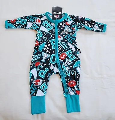 Bonds BWYUT 0WL Port Adelaide Power AFL Printed Baby Zip Wondersuit Romper New • $19.95
