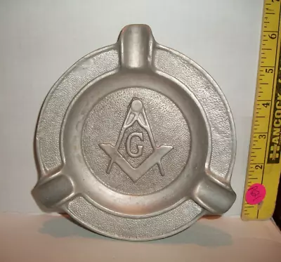 VINTAGE MASONIC LODGE FREEMASONRY CIGARETTE CIGAR ASHTRAY HEAVY Aluminum 6   • $39.99