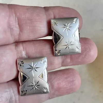 Vintage Sterling Silver Diamond Cut MCM Atomic Starburst Star Cufflinks Retro • $29