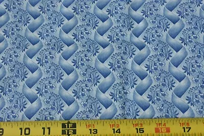 By 1/2 Yd Vintage Blue Floral & Ribbon Striped Quilt Cotton P9436 • $5