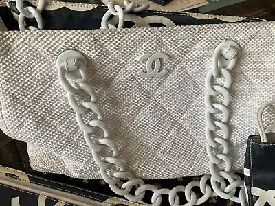 White Cotton  Chanel Summer Vintage Bag • $900