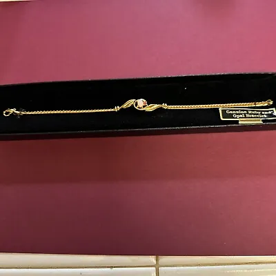 Vintage Wellesley Gold Tone Genuine Ruby And Opal Bracelet 8  New  • $40