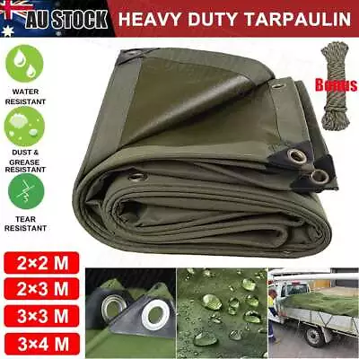 4 Sizes Heavy Duty Waterproof Canvas Tarp Tarpaulin Sun Blocked Dustproof Army • $27.45