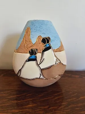 Vera Russell Southwestern Clay Pottery Vase With 22k Gold Trim Accents Signed • $62
