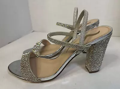 Nina Size 8 Silver Glitter Rhinestone Sanchia Dress Formal Sandal Women's • $29.99