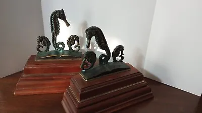 Mid 20th Century Virginia Metalcrafters Verdigris Seahorse Bookends • $70.99