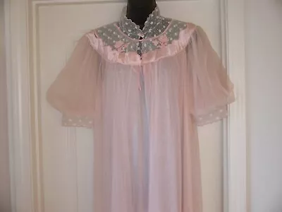 Vintage 1960s Large Pink Nightgown & Sheer Robe Peignoir Set Floor Full Length • $62