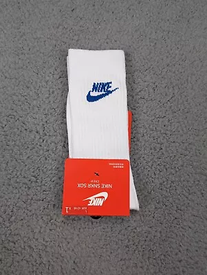 Nike SNKR Sox Essentials Crew Socks Mens Womens 8-12 White Blue Logo Athletic • $11.91